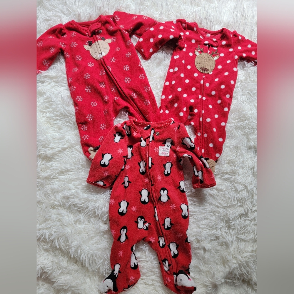 Lot of Christmas Themed Fleece Footie Pajamas
